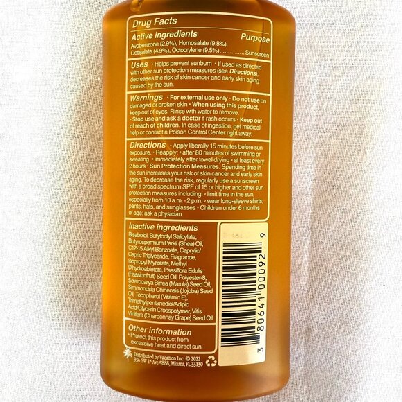 Vacation Chardonnay Oil SPF 30 Broad Spectrum Sunscreen 3.4 Fl Oz 100 mL New - Picture 4 of 6